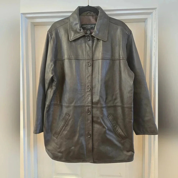 Vintage Centigrade Leather Button Down Shacket Shirt Jacket Brown Womens Size 1X - Picture 1 of 12